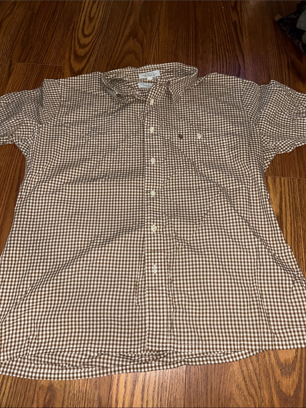 VNTG Christian Dior Brown Gingham Chemises Short Sleeve Flawless 100% Cotton XL